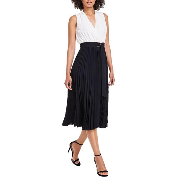 Anne Klein Womens Pleated Sleeveless Midi Dress