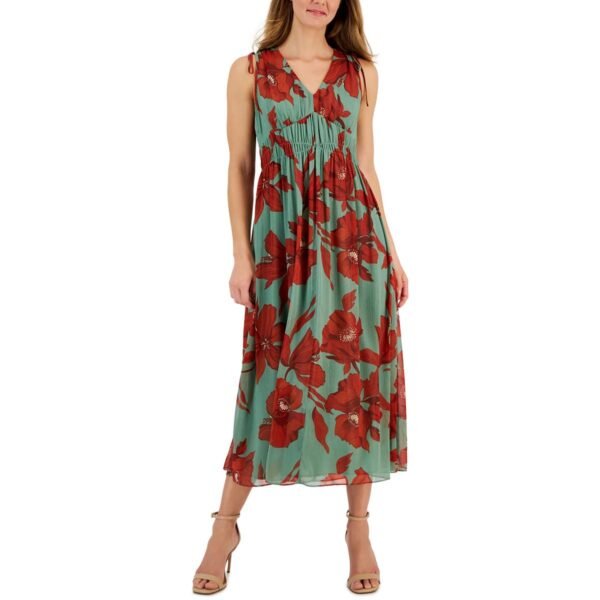 Anne Klein Womens Floral  Midi Dress