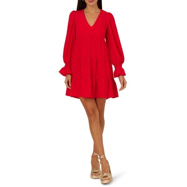 Adrianna Papell Womens V-Neck Tiered Mini Dress